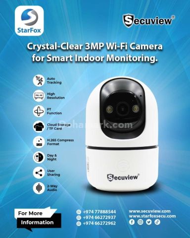Crystal-Clear 3MP Wi-Fi Camera for Smart Indoor Monitoring.