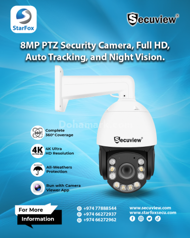 8MP PTZ Security Camera, Full HD, Auto Tracking, and Night Vision