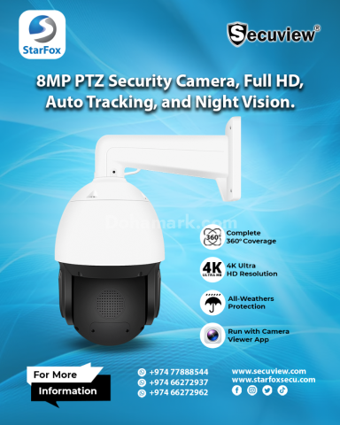 8MP PTZ Security Camera, Full HD, Auto Tracking, and Night Vision