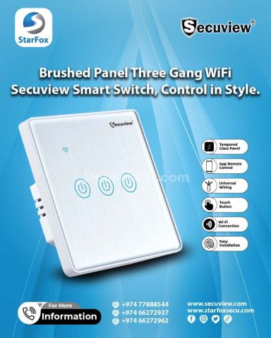 Brushed Panel Three Gang WiFi Secuview Smart Switch, Control in S