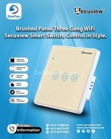 Brushed Panel Three Gang WiFi Secuview Smart Switch, Control in S