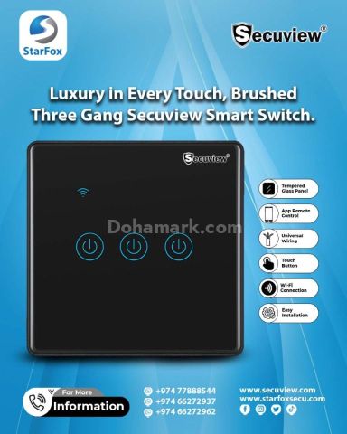Luxury in Every Touch, Brushed Three Gang Secuview Smart Switch.