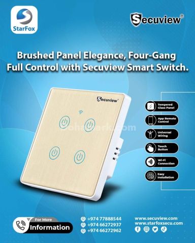 Brushed Panel Elegance, Four Gang Full Control with Secuview Smar