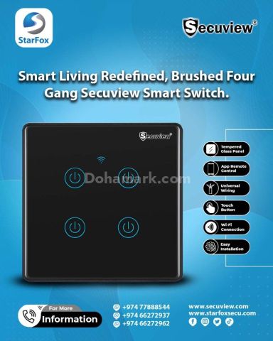 Smart Living Redefined, Brushed Four Gang Secuview Smart Switch.