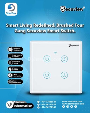 Smart Living Redefined, Brushed Four Gang Secuview Smart Switch.