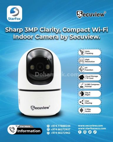 Sharp 3MP Clarity, Compact Wi-Fi Indoor Camera by Secuview.