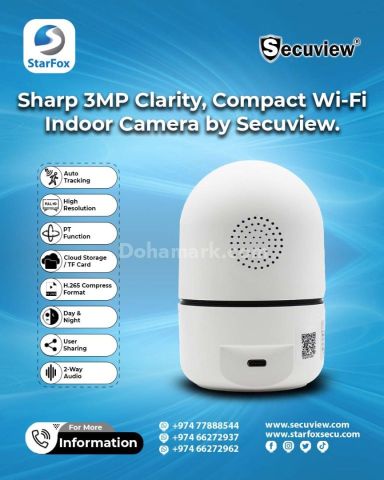 Sharp 3MP Clarity, Compact Wi-Fi Indoor Camera by Secuview.