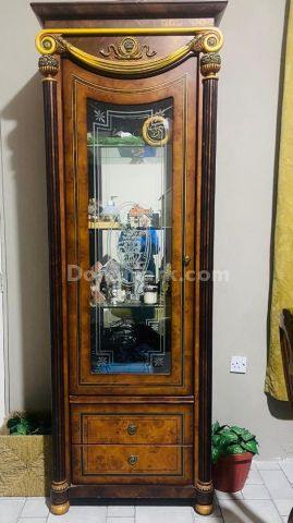 Elegant Wooden Display Cabinet with Glass Door & Drawers