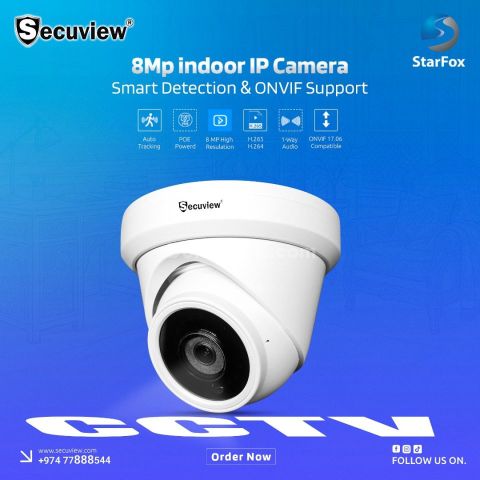 Secuview 8MP Indoor IP Camera with Smart Detection ONVIF Support.