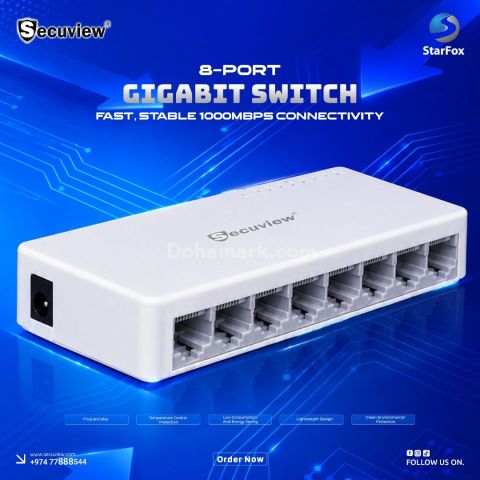Secuview 8 Port Gigabit Switch Fast & Stable 1000Mbps Connectivit