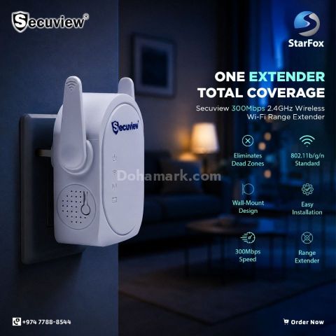 Secuview 300Mbps 2.4GHz Wireless Wi-Fi Range Extender.