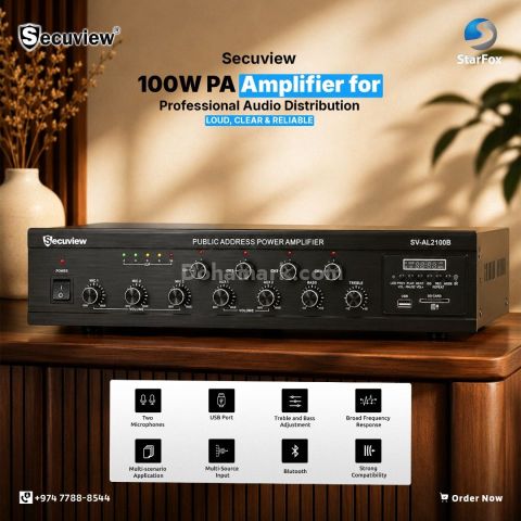 Secuview 100W Public Address Power Amplifier With Multiple Audio
