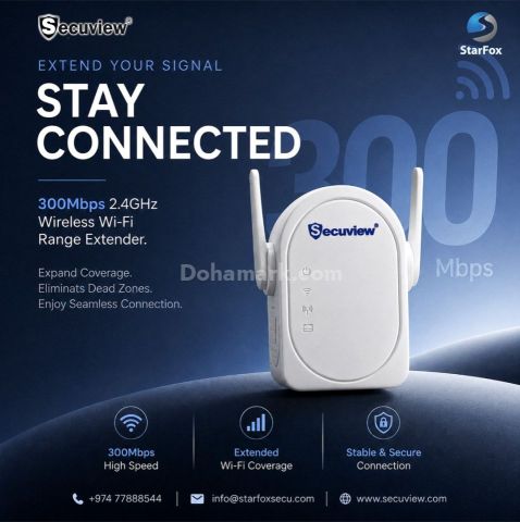 Secuview 300Mbps 2.4GHz Wireless Wi-Fi Range Extender.