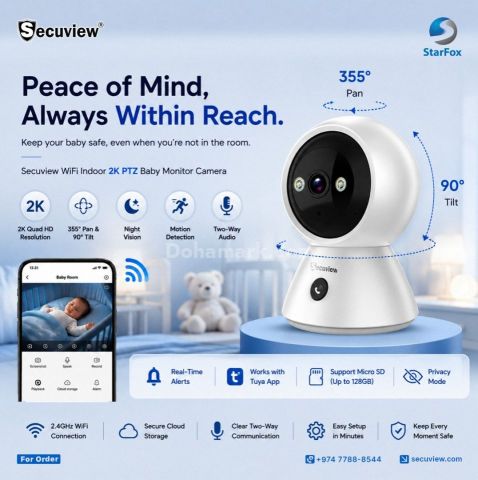 Secuview WiFi Indoor 2K PTZ Baby Monitor Camera