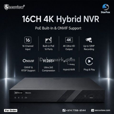 Secuview 16CH 4K Hybrid NVR I POE Built-In & ONVIF Support.