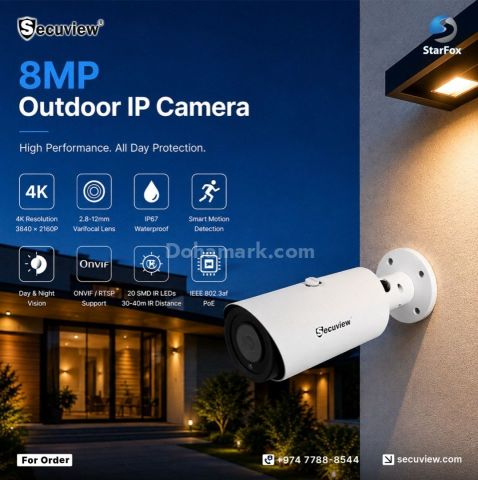 Secuview 8MP Varifocal Lens Outdoor IP Camera | Water-proof & ON