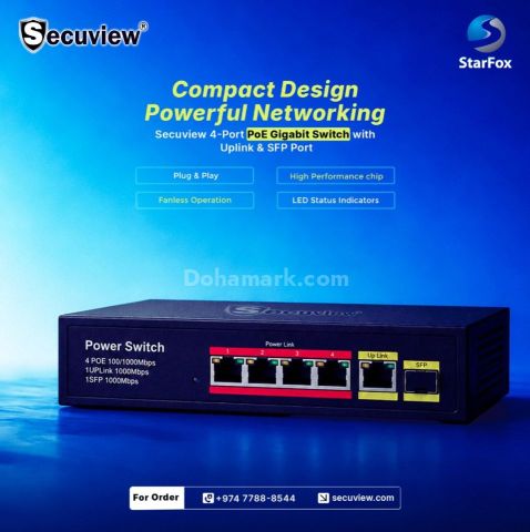 Secuview 4-Port PoE Gigabit Switch with Uplink & SFP Port