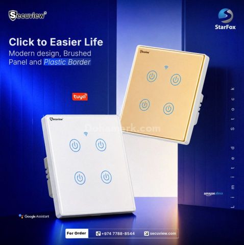 Secuview Four Gang Brushed Panel Smart Switch With Plastic Border