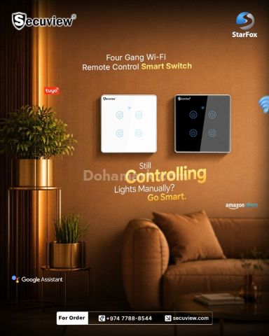 Secuview Four Gang WiFi Remote Control Smart Switch With Metal B